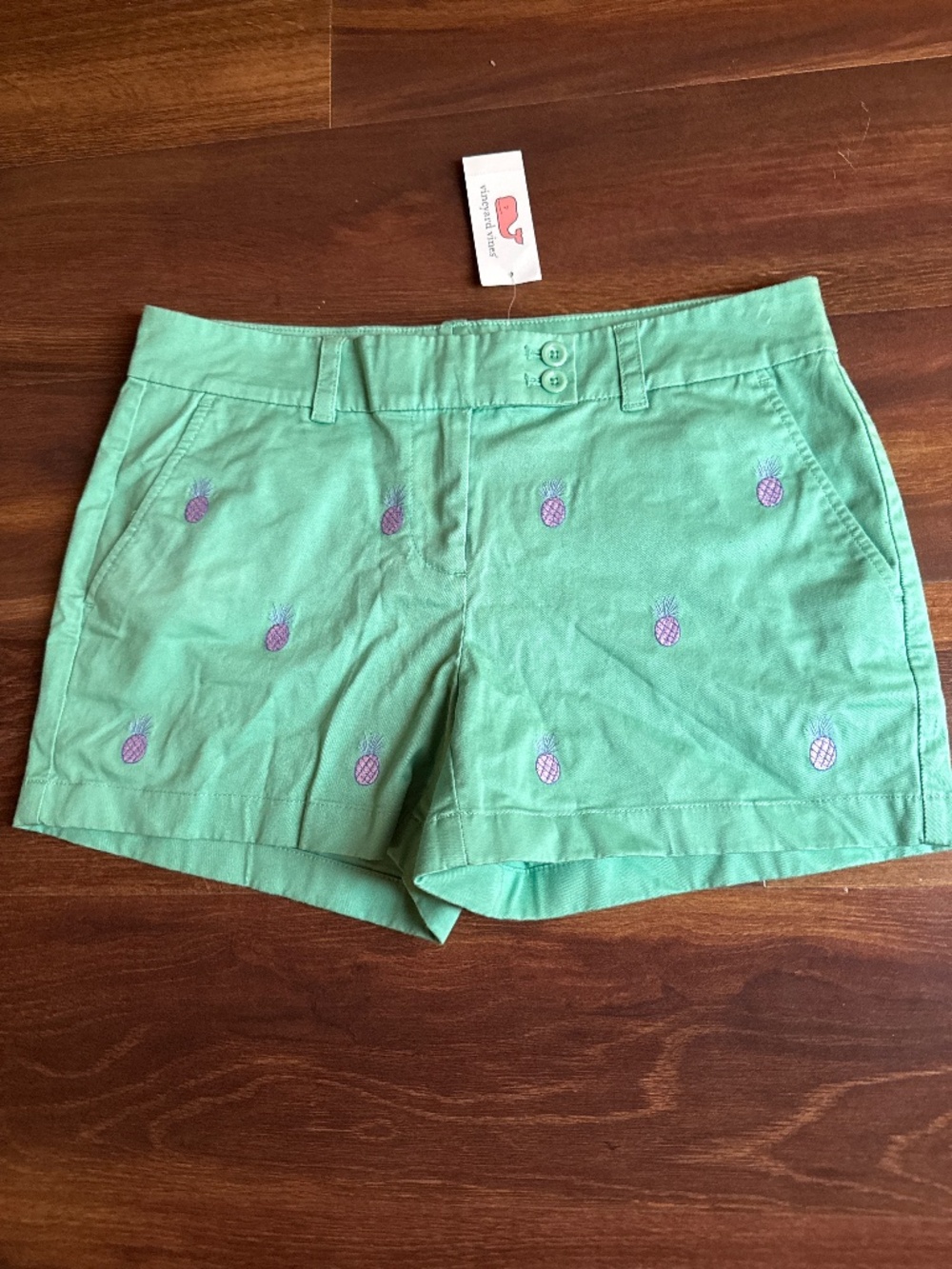 VINEYARD VINES Pineapple Embroidery Washed Dayboat Light Green Size 6